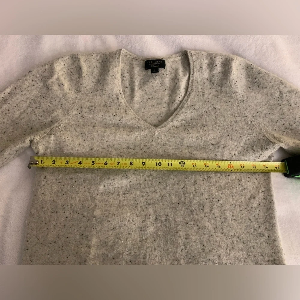 Charter Club Luxury 100% Cashmere V-Neck Sweater in Oatmeal Speckled Knit L